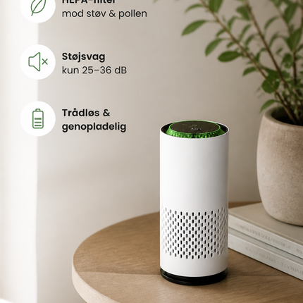 Luftrenser med HEPA-filter og USB-C opladning
